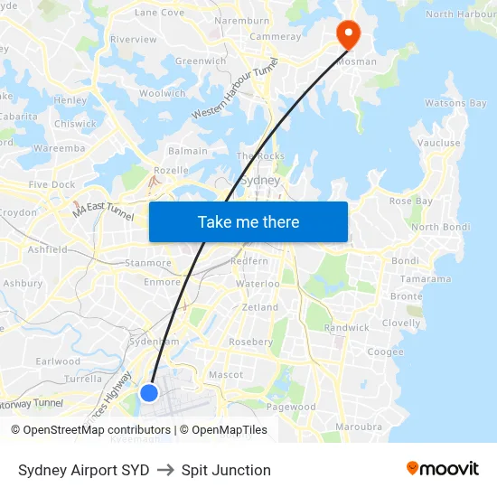 Sydney Airport SYD to Spit Junction map