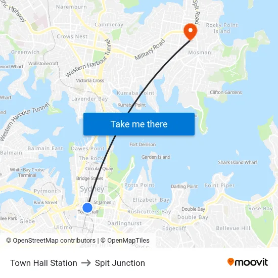 Town Hall Station to Spit Junction map