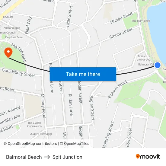 Balmoral Beach to Spit Junction map