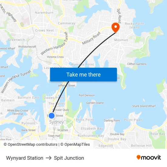Wynyard Station to Spit Junction map