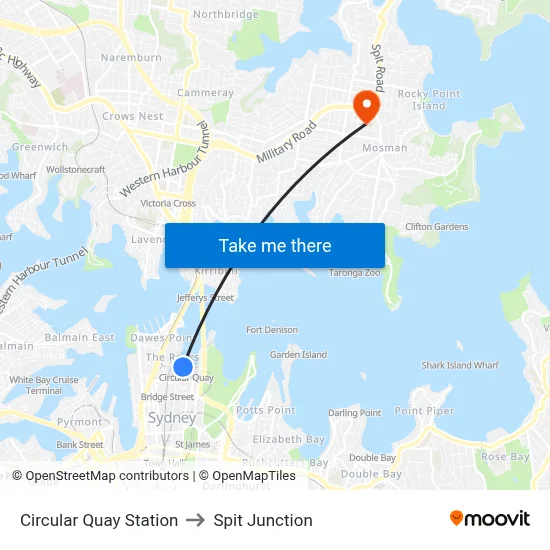 Circular Quay Station to Spit Junction map