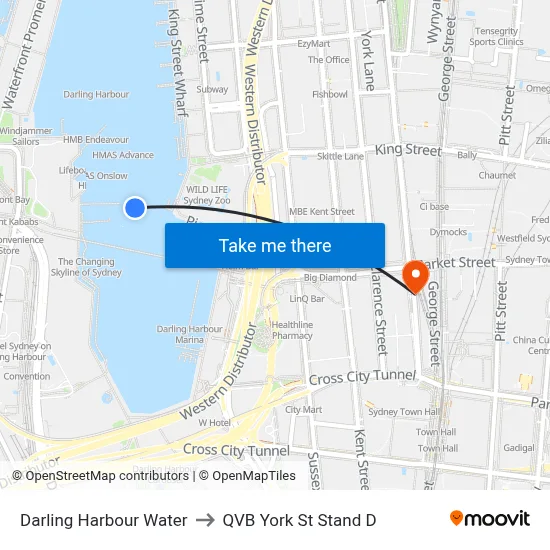 Darling Harbour Water to QVB York St Stand D map