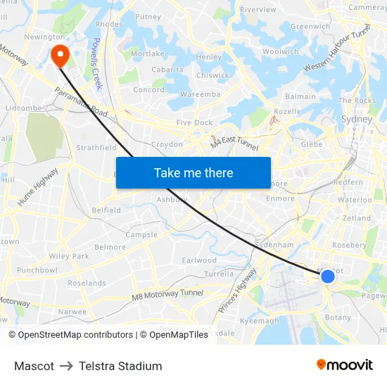 Mascot to Telstra Stadium map