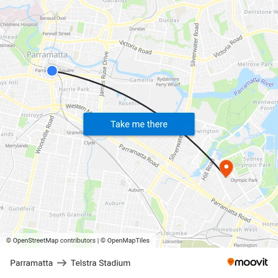Parramatta to Telstra Stadium map