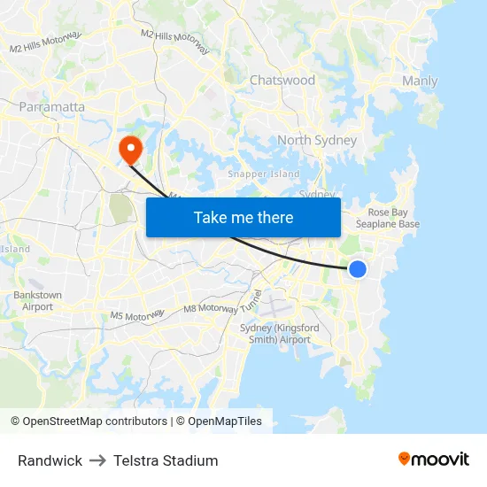 Randwick to Telstra Stadium map