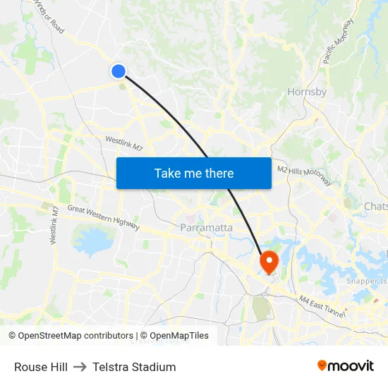 Rouse Hill to Telstra Stadium map
