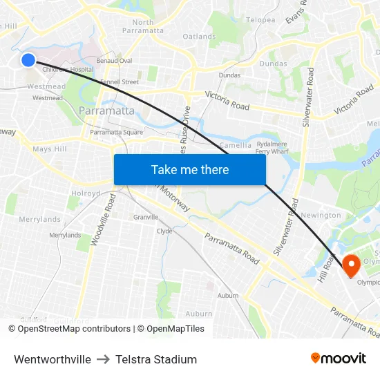 Wentworthville to Telstra Stadium map