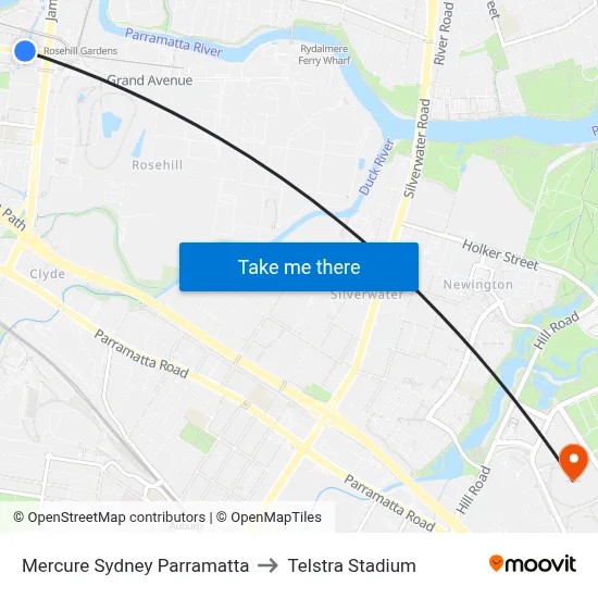 Mercure Sydney Parramatta to Telstra Stadium map