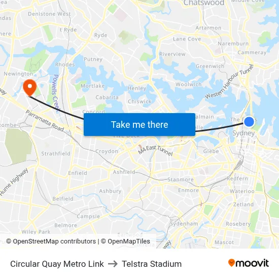 Circular Quay Metro Link to Telstra Stadium map