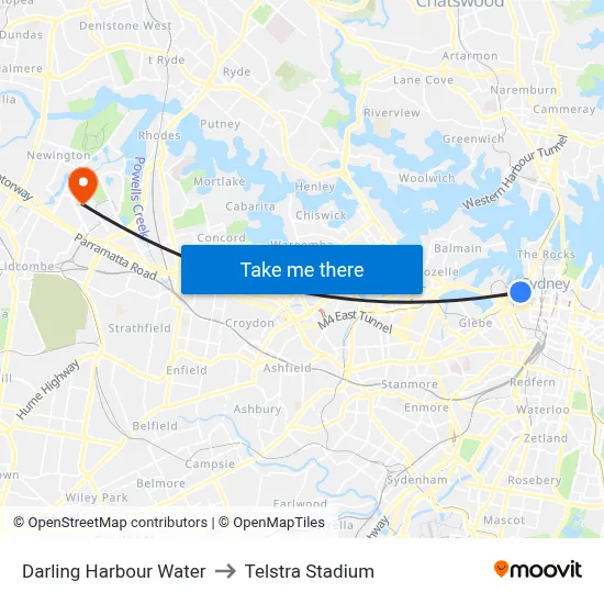 Darling Harbour Water to Telstra Stadium map