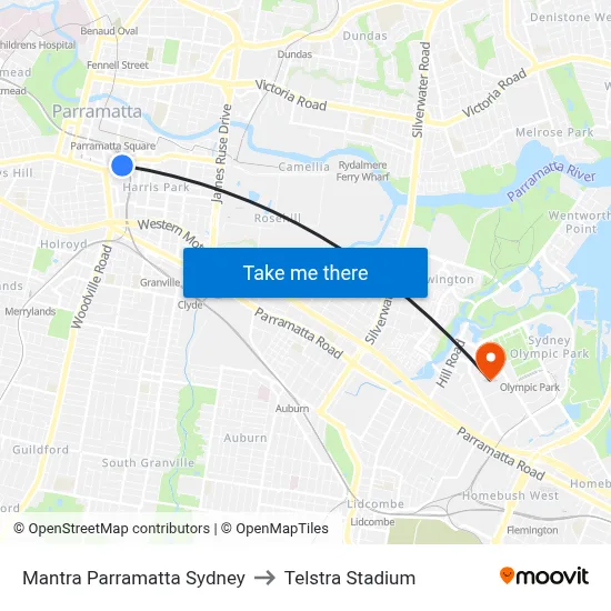 Mantra Parramatta Sydney to Telstra Stadium map