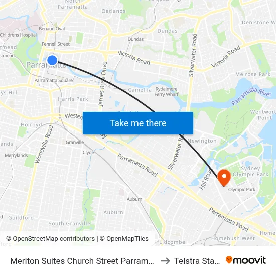 Meriton Suites Church Street Parramatta Sydney to Telstra Stadium map