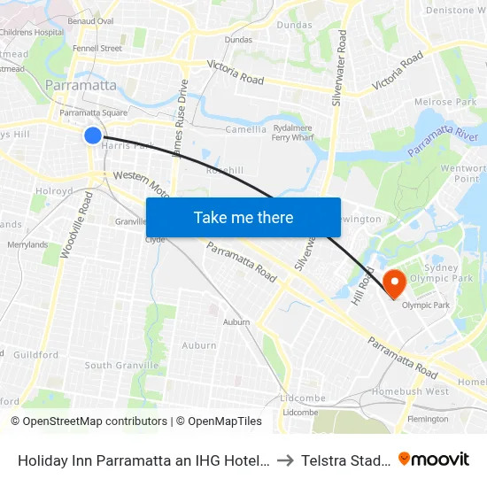 Holiday Inn Parramatta an IHG Hotel Sydney to Telstra Stadium map