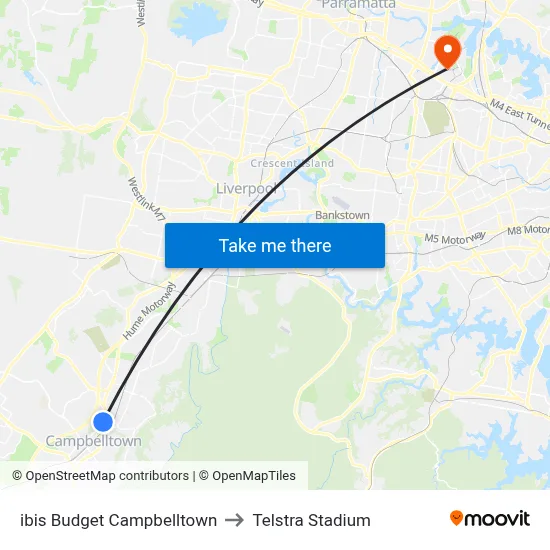 ibis Budget Campbelltown to Telstra Stadium map