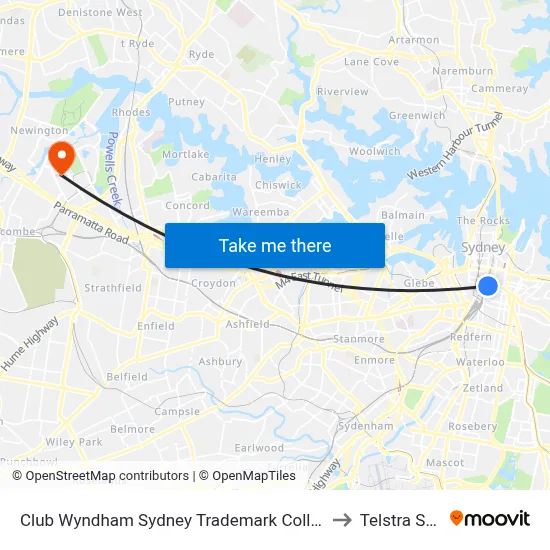 Club Wyndham Sydney Trademark Collection by Wyndham to Telstra Stadium map