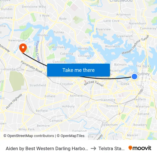 Aiden by Best Western Darling Harbour, Sydney to Telstra Stadium map