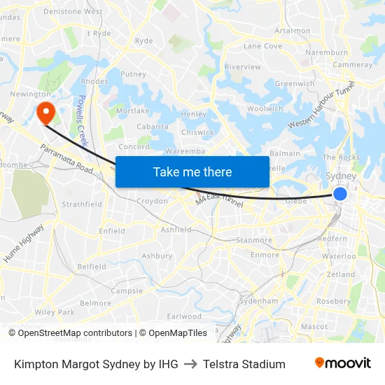 Kimpton Margot Sydney by IHG to Telstra Stadium map