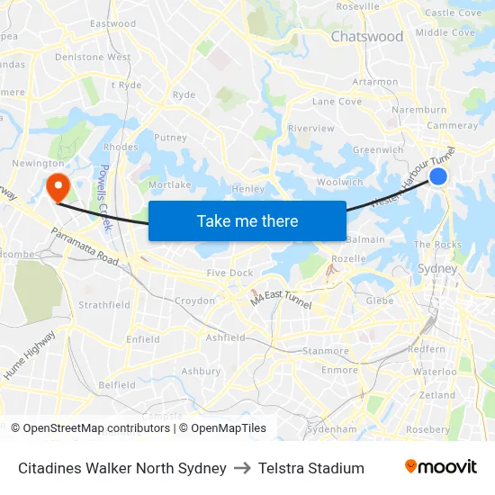 Citadines Walker North Sydney to Telstra Stadium map