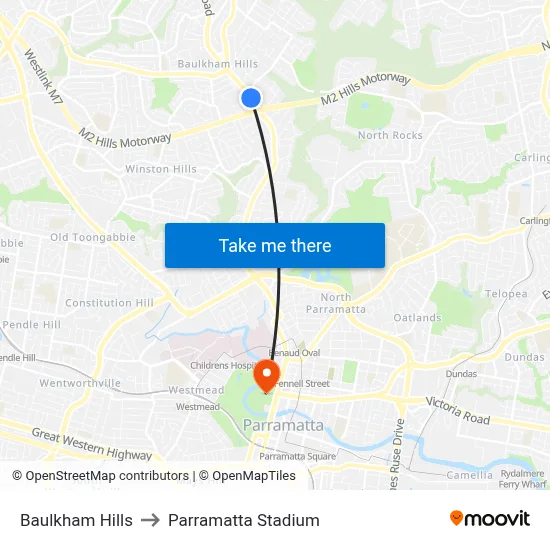 Baulkham Hills to Parramatta Stadium map