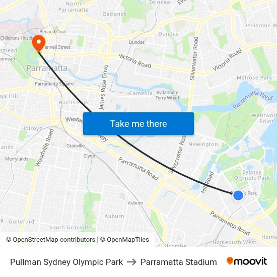 Pullman Sydney Olympic Park to Parramatta Stadium map