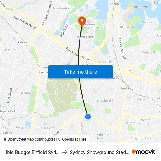 ibis Budget Enfield Sydney to Sydney Showground Stadium map