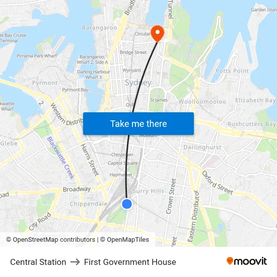 Central Station to First Government House map