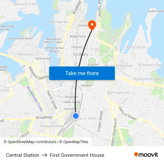 Central Station to First Government House map
