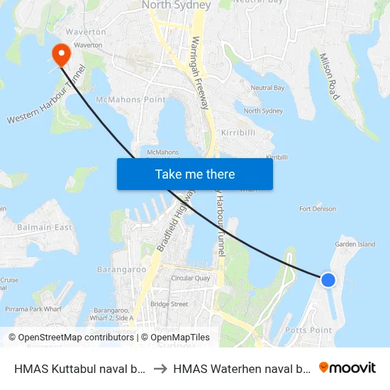 HMAS Kuttabul naval base to HMAS Waterhen naval base map