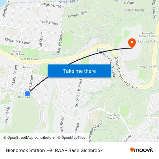 Glenbrook Station to RAAF Base Glenbrook map