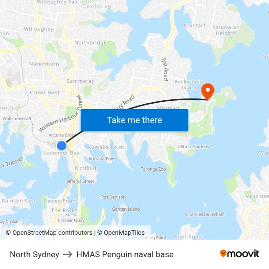 North Sydney to HMAS Penguin naval base map
