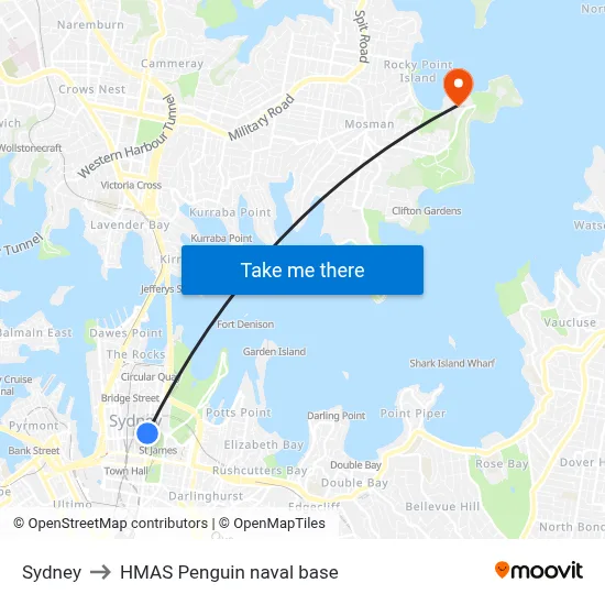Sydney to HMAS Penguin naval base map