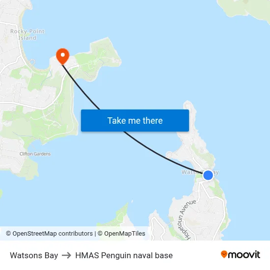 Watsons Bay to HMAS Penguin naval base map