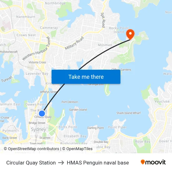 Circular Quay Station to HMAS Penguin naval base map