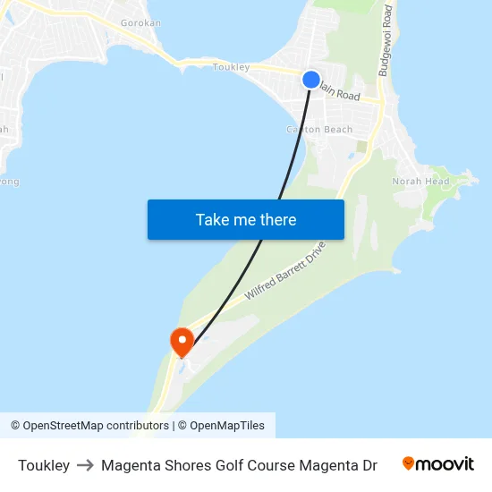 Toukley to Magenta Shores Golf Course Magenta Dr map