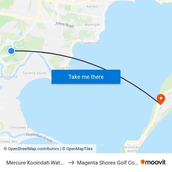 Mercure Kooindah Waters Central Coast to Magenta Shores Golf Course Magenta Dr map