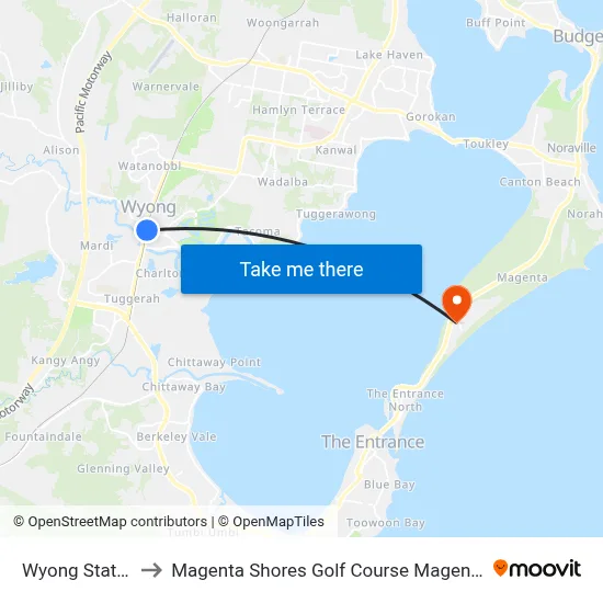 Wyong Station to Magenta Shores Golf Course Magenta Dr map
