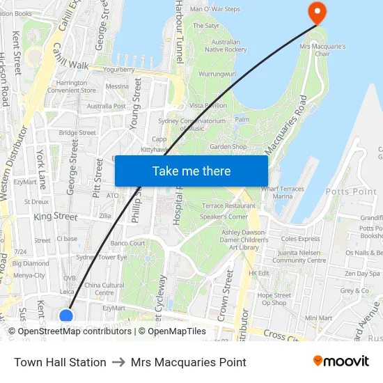 Town Hall Station to Mrs Macquaries Point map