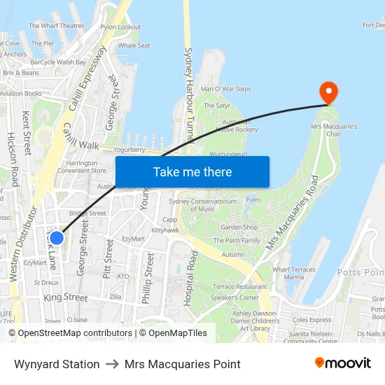 Wynyard Station to Mrs Macquaries Point map