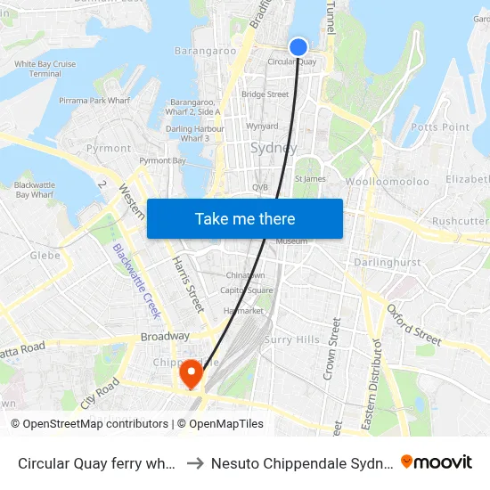 Circular Quay ferry wharf to Nesuto Chippendale Sydney map