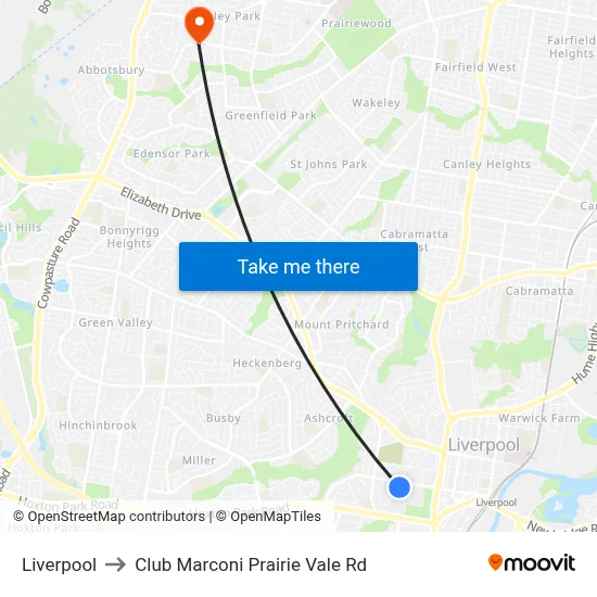 Liverpool to Club Marconi Prairie Vale Rd map