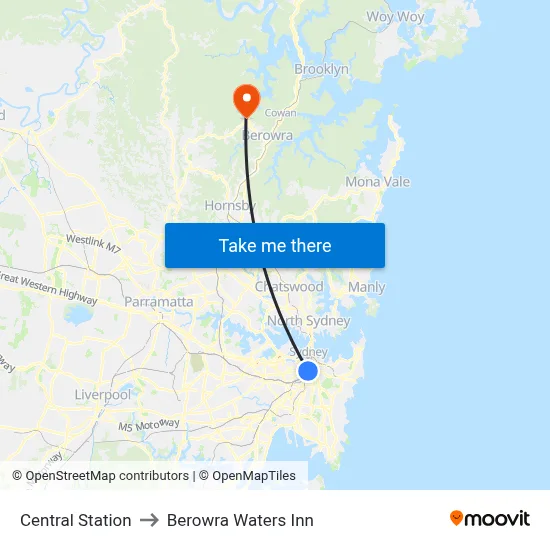 Central Station to Berowra Waters Inn map