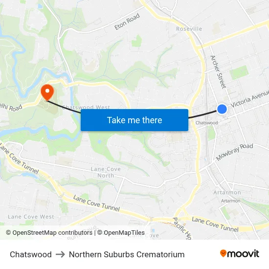 Chatswood to Northern Suburbs Crematorium map