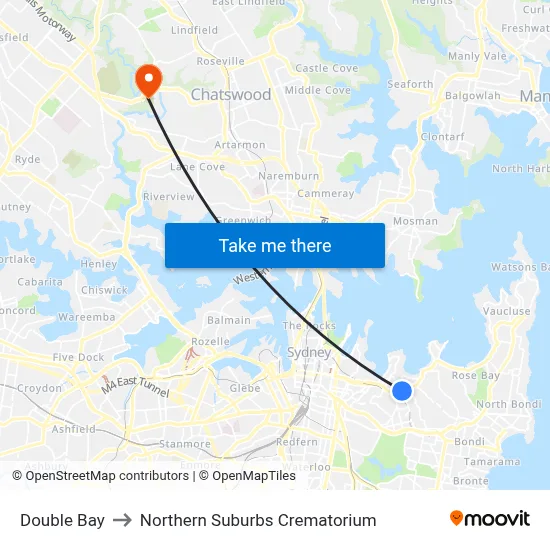 Double Bay to Northern Suburbs Crematorium map