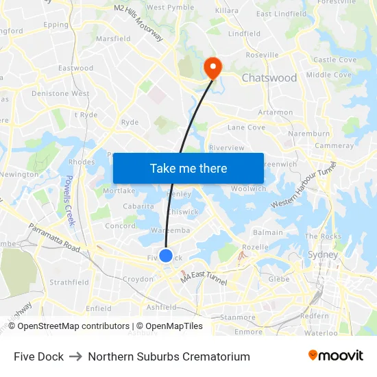 Five Dock to Northern Suburbs Crematorium map
