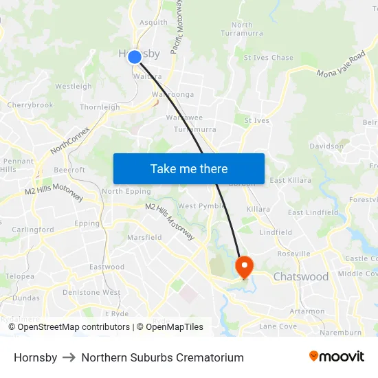 Hornsby to Northern Suburbs Crematorium map