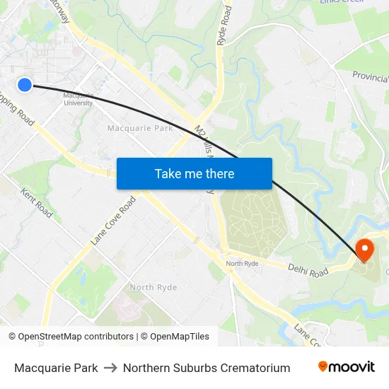 Macquarie Park to Northern Suburbs Crematorium map