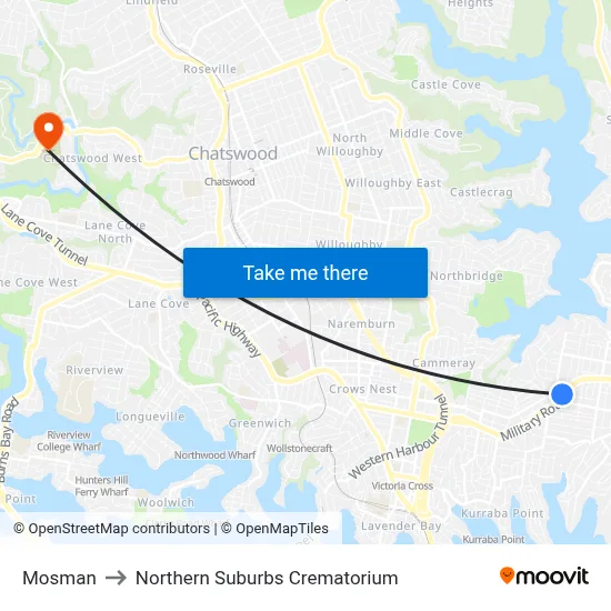 Mosman to Northern Suburbs Crematorium map