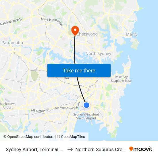 Sydney Airport, Terminal 3 Domestic to Northern Suburbs Crematorium map