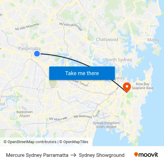 Mercure Sydney Parramatta to Sydney Showground map