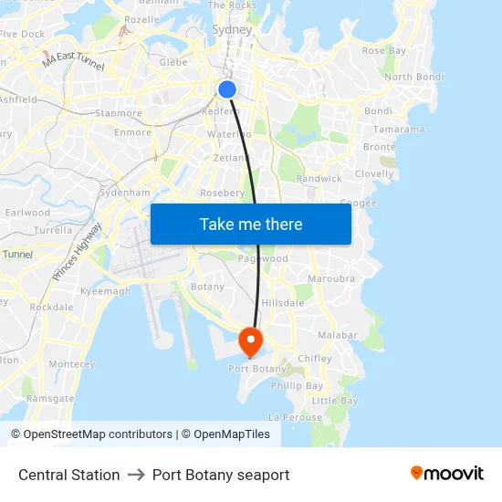 Central Station to Port Botany seaport map